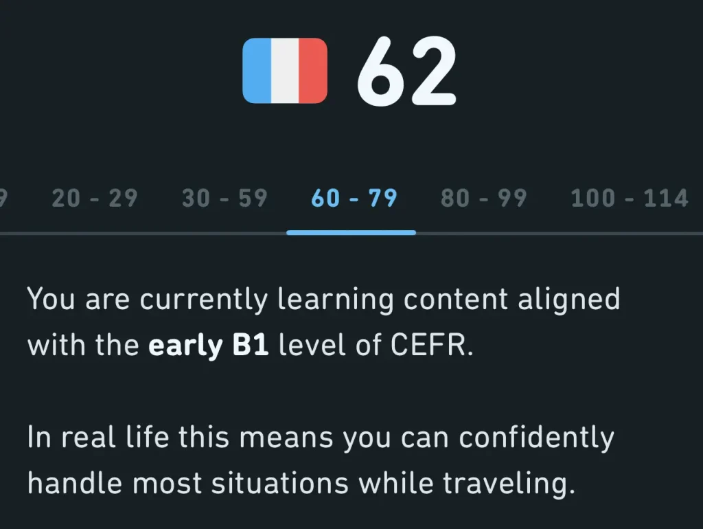 Duolingo screenshot showing early B1 level