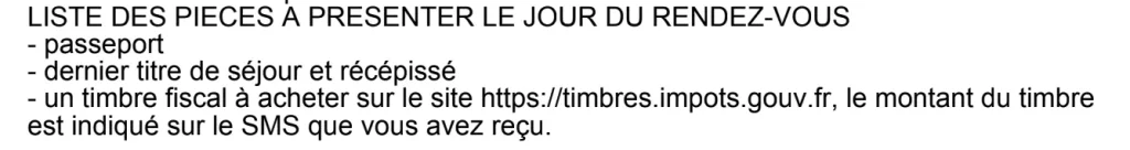 Required documents for picking up our Titre de Sejour
